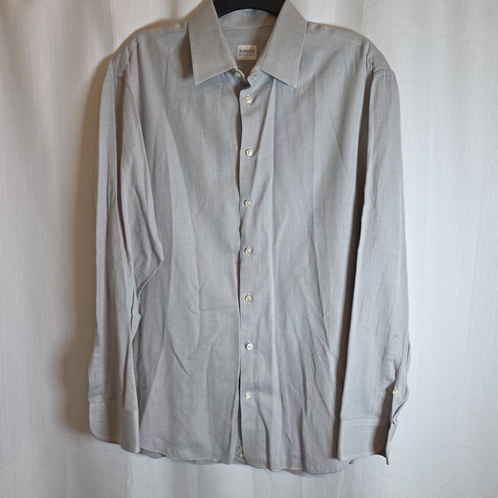 Armani Collezioni Gray  Micro Check Dress Shirt Mens 16.5 42 Cotton